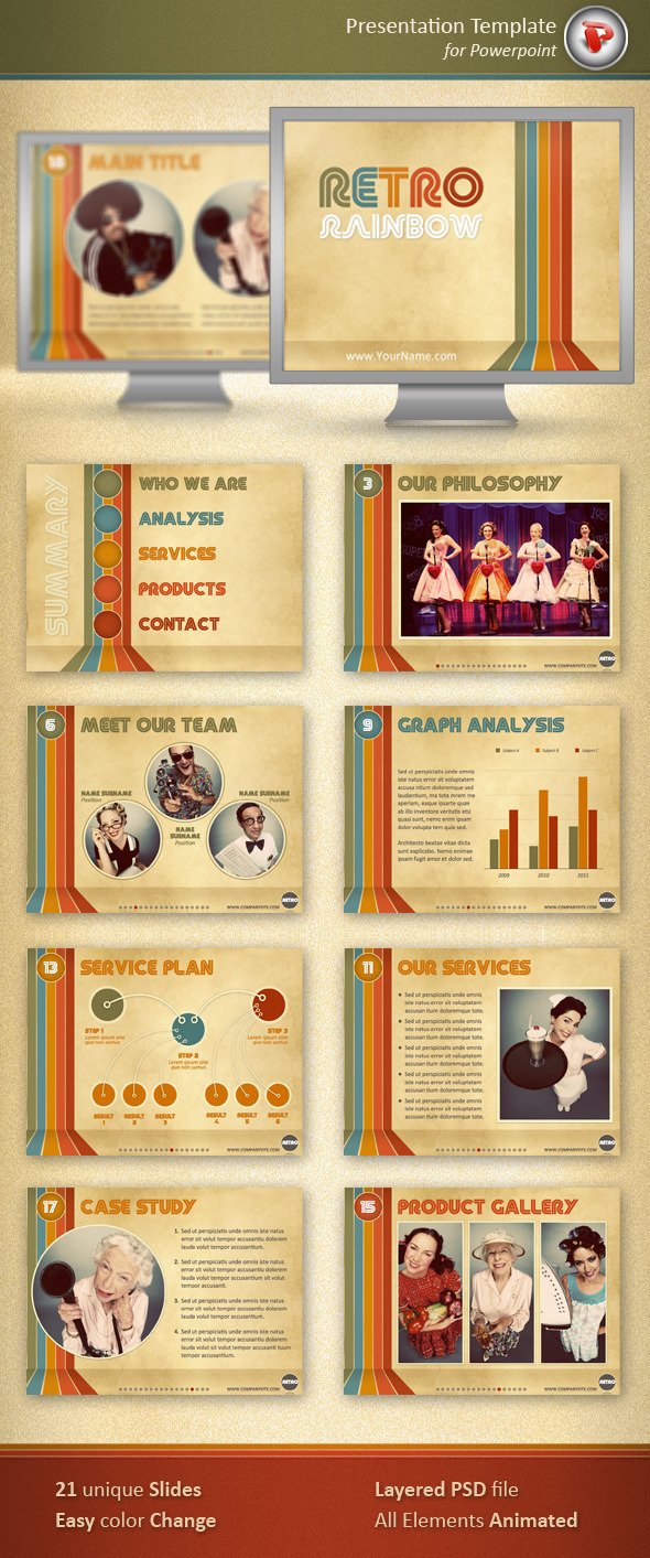 Retro Rainbow Powerpoint Template, Presentation Templates | GraphicRiver