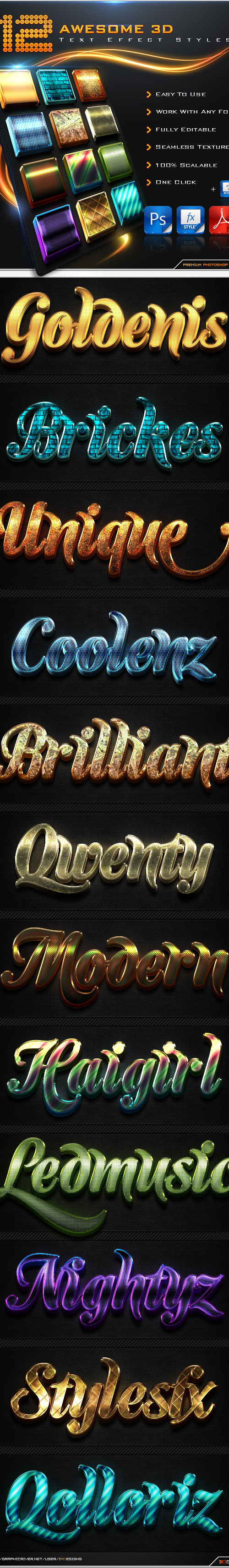 12 Awesome 3D Text Effect Styles + Actions, Add-ons | GraphicRiver