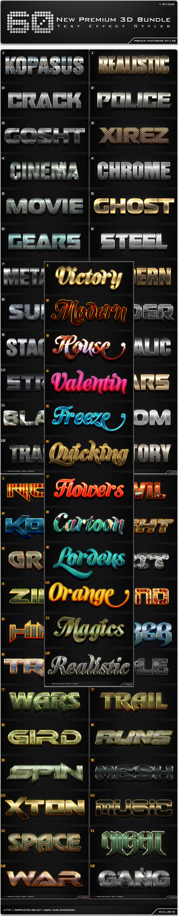60 New Premium 3D Text Effect Styles Bundle #4, Add-ons | GraphicRiver
