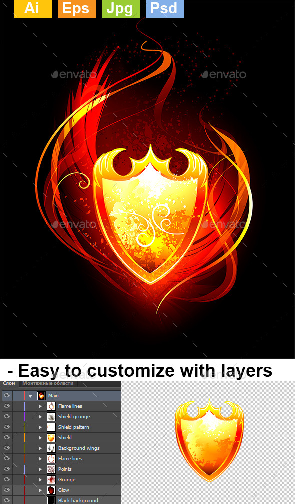 Fiery Shield, Vectors | GraphicRiver