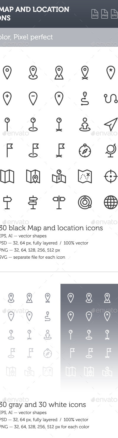 Map and Location Icon Set, Icons | GraphicRiver