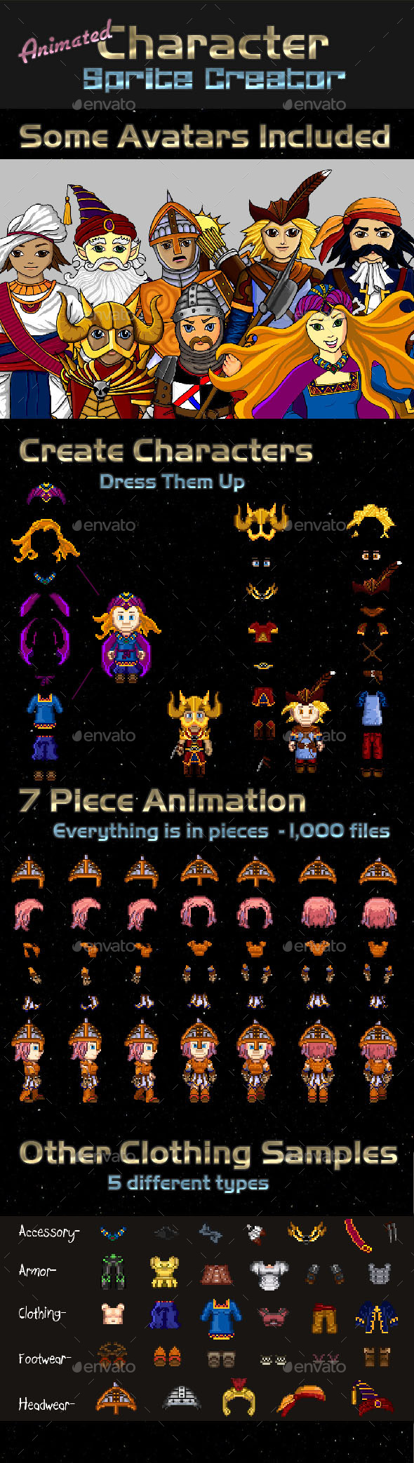 Animated Pixel Character Creator, Game Assets | GraphicRiver