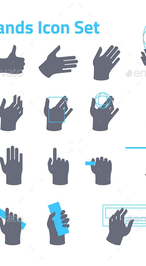 Hands Icon Set for Website or Application, Icons | GraphicRiver