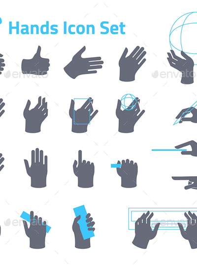 Hands Icon Set for Website or Application, Icons | GraphicRiver
