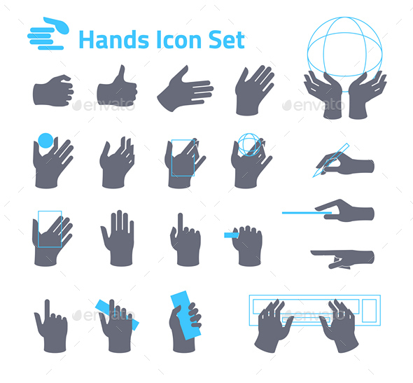 Hands Icon Set for Website or Application, Icons | GraphicRiver