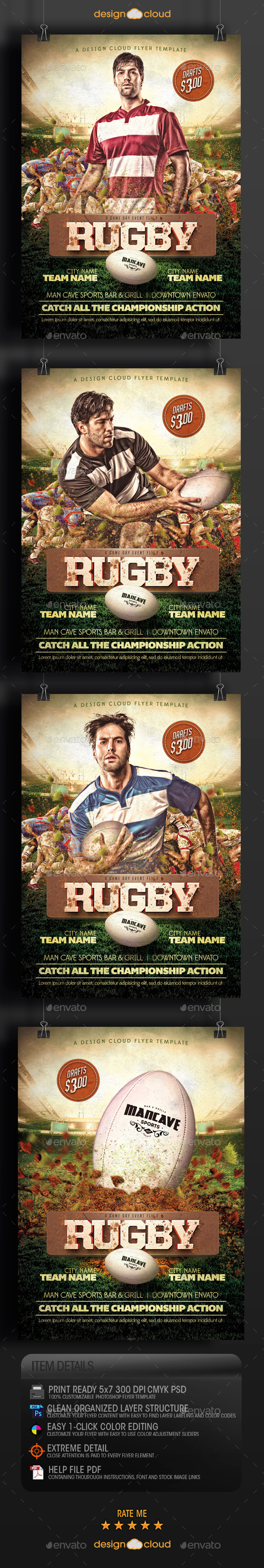 Rugby Game Day Flyer Template, Print Templates | GraphicRiver