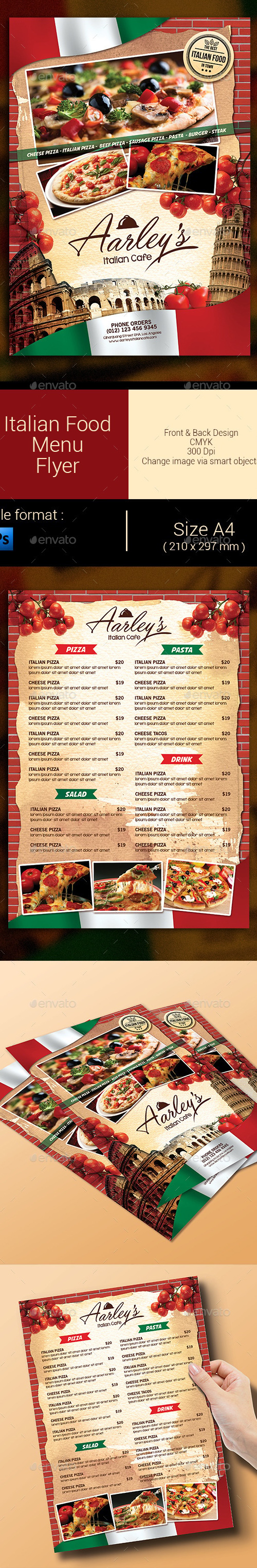 Italian Food Menu Flyer, Print Templates | GraphicRiver