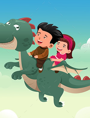 Kids riding a Dragon, Vectors | GraphicRiver