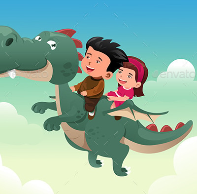 Kids riding a Dragon, Vectors | GraphicRiver