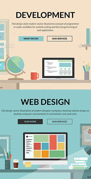 Set of Flat Design Concepts for Web Development, Vectors | GraphicRiver
