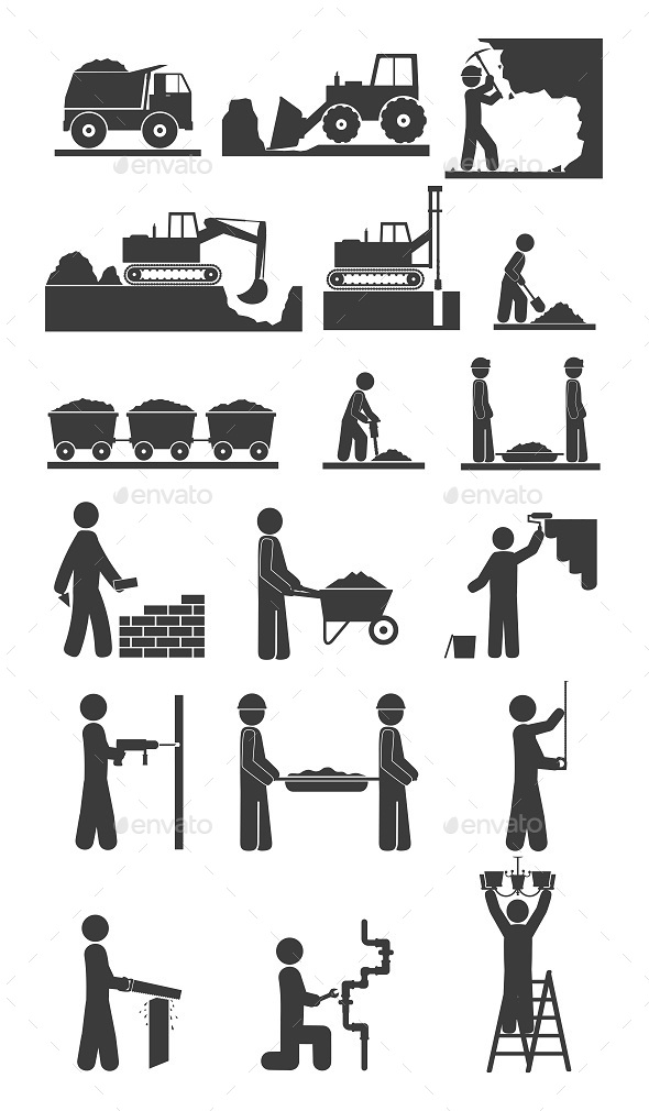Construction Earthworks Icons, Vectors | GraphicRiver