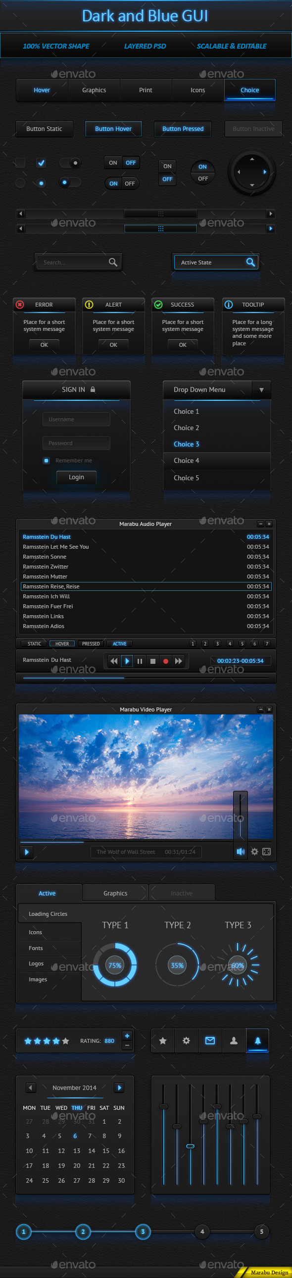 Dark and Blue User Interface, Web Elements | GraphicRiver
