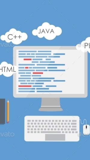 Programming Coding Flat Concept, Vectors | GraphicRiver