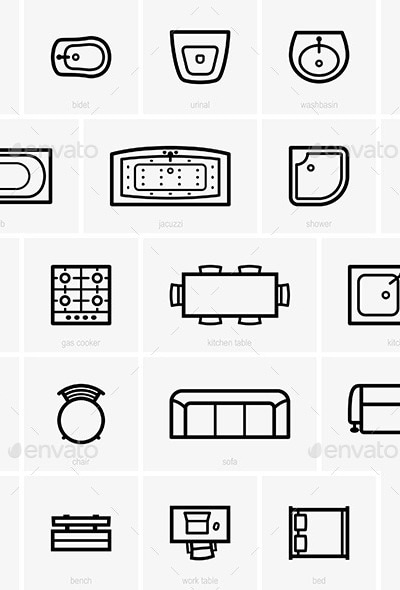 Top View Furniture Icons, Vectors | GraphicRiver