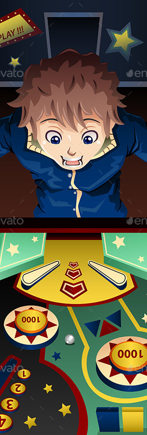 Man Playing Pinball Machine, Vectors | GraphicRiver