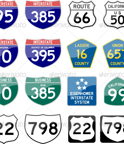 Road Sign Interstate Glossy Vector (Set 6 of 6), Vectors | GraphicRiver