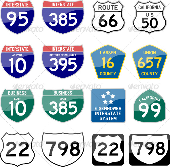 Road Sign Interstate Glossy Vector (Set 6 of 6), Vectors | GraphicRiver