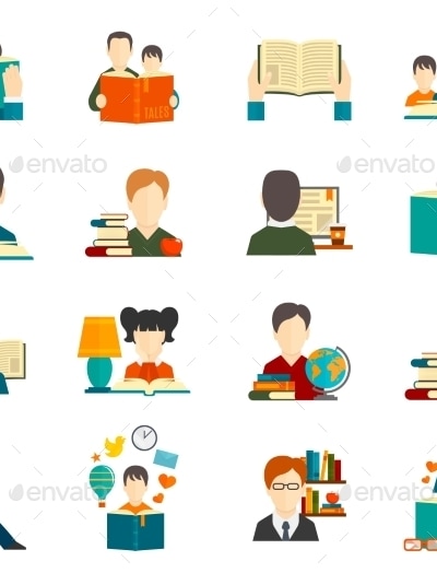 Reading Icon Flat, Vectors | GraphicRiver