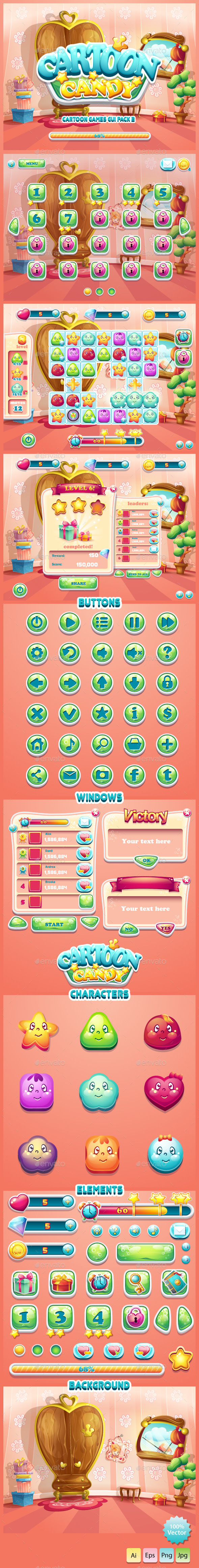 GUI Cartoon Candy, Game Assets | GraphicRiver