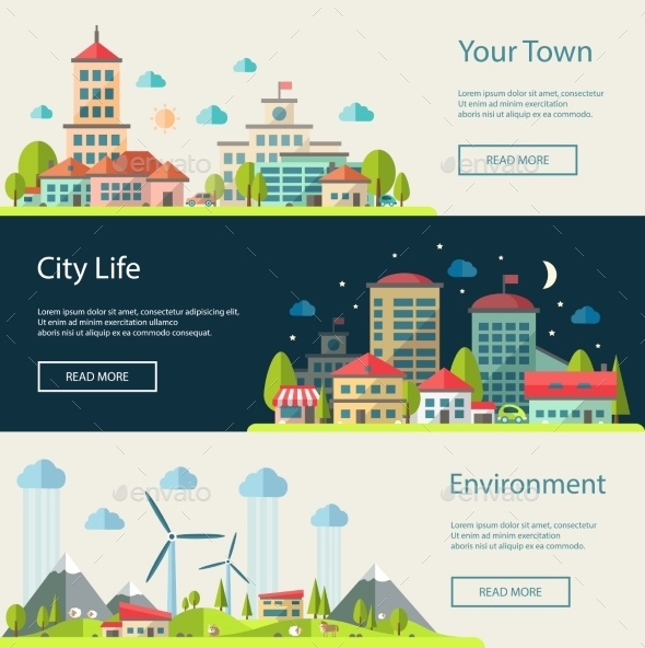 Urban Landscapes Banners Set, Vectors | GraphicRiver