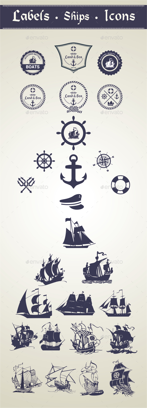 Oceanic Label and Ships, Vectors | GraphicRiver