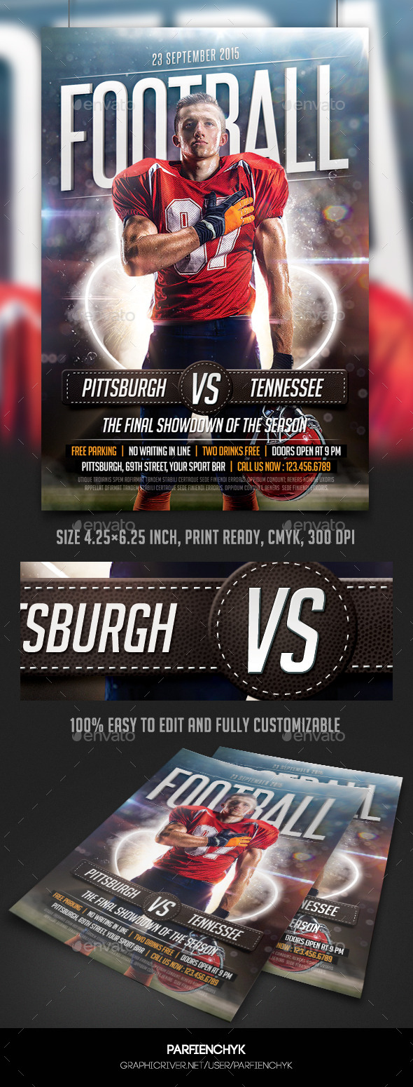 Football Game Flyer Template, Print Templates GraphicRiver