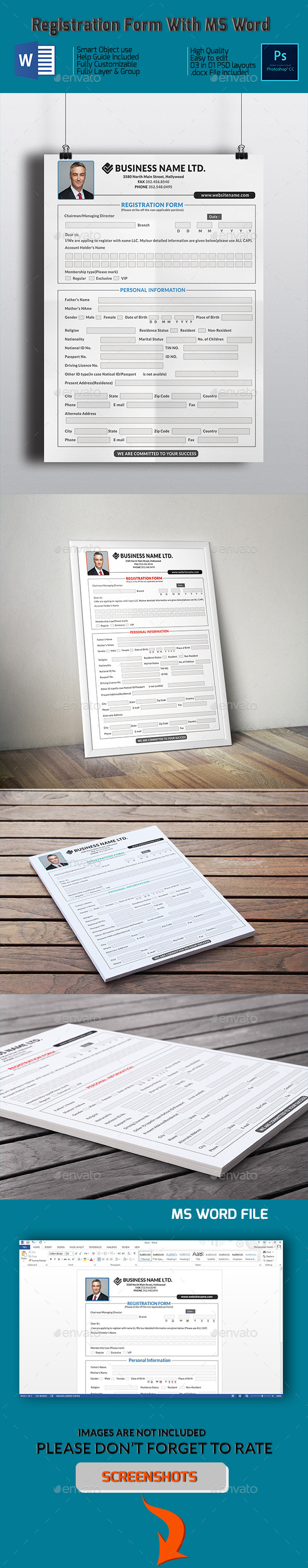 Registration Form With MS Word, Print Templates | GraphicRiver