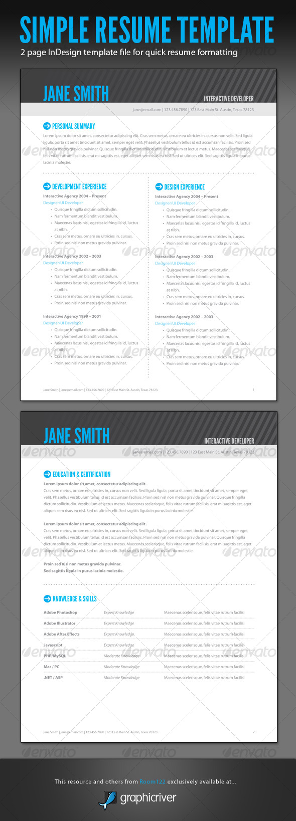 Simple Resume - InDesign Template, Print Templates | GraphicRiver