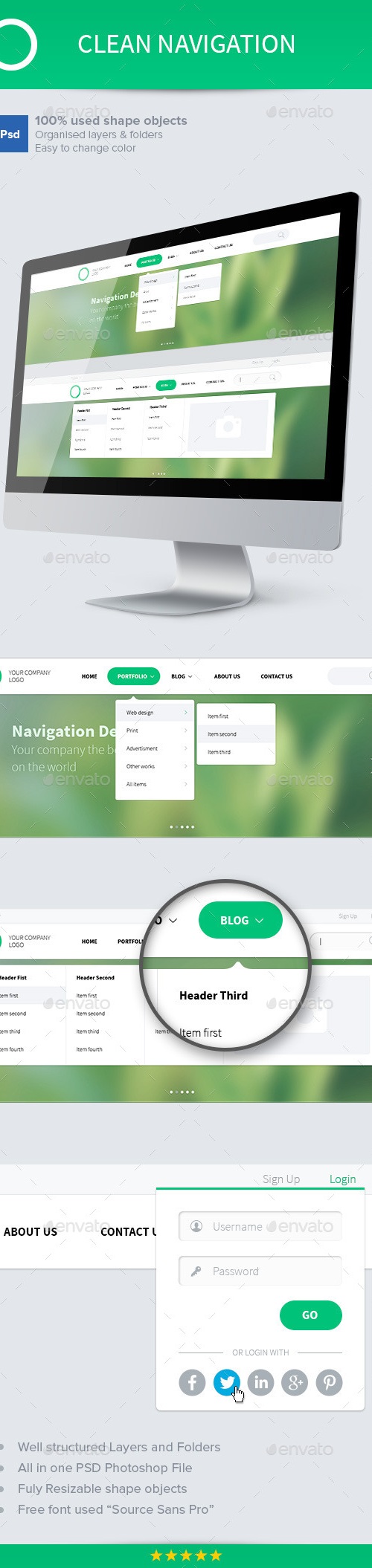 Clean Navigation, Web Elements | GraphicRiver