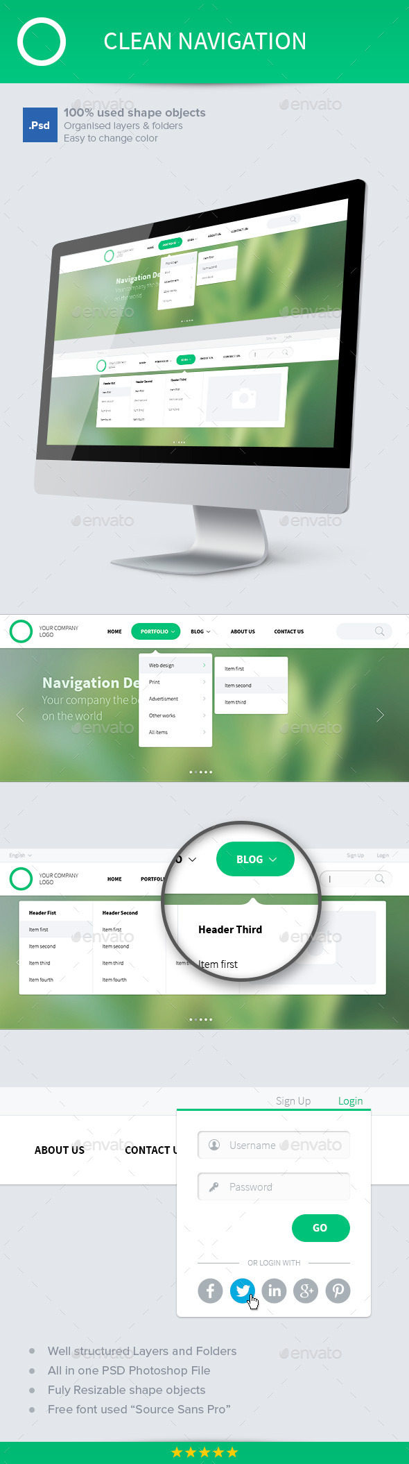 Clean Navigation, Web Elements | GraphicRiver