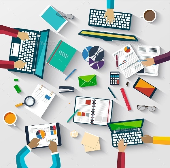 Teamwork at Table, Vectors | GraphicRiver