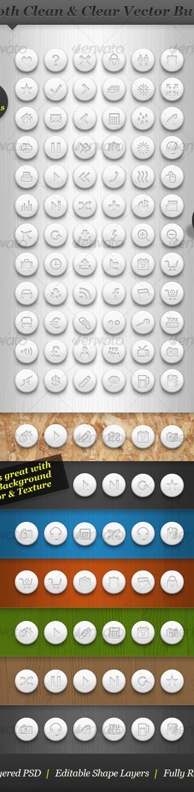 Clean white round icon set vector web buttons, Web Elements | GraphicRiver