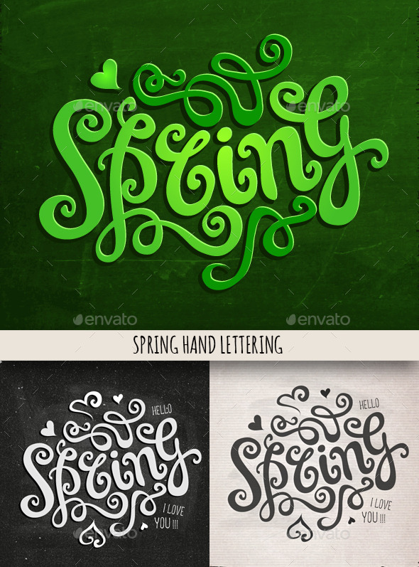 Spring Hand Lettering Set, Vectors | GraphicRiver