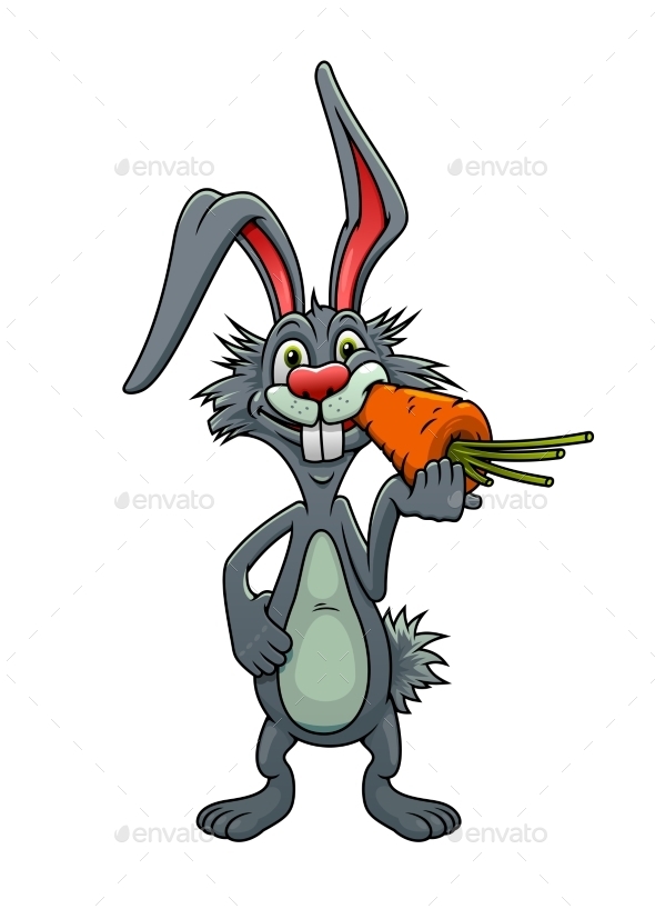 Cartoon Rabbit Eating a Carrot, Vectors | GraphicRiver