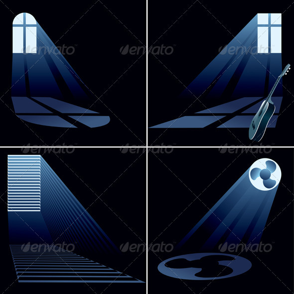 Four light beams inside windows, Vectors | GraphicRiver