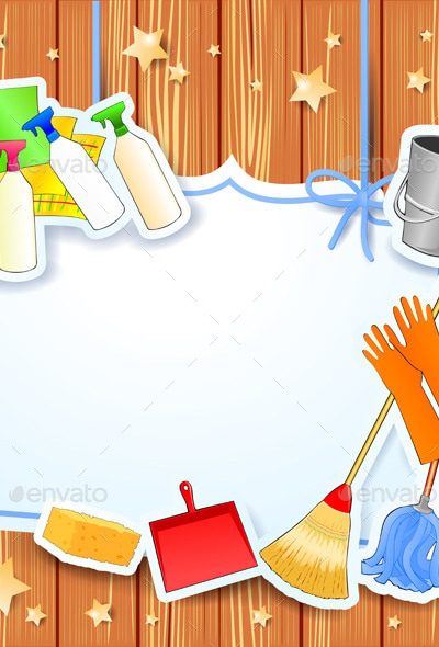 Cleaning Background with Equipment and Label, Vectors | GraphicRiver