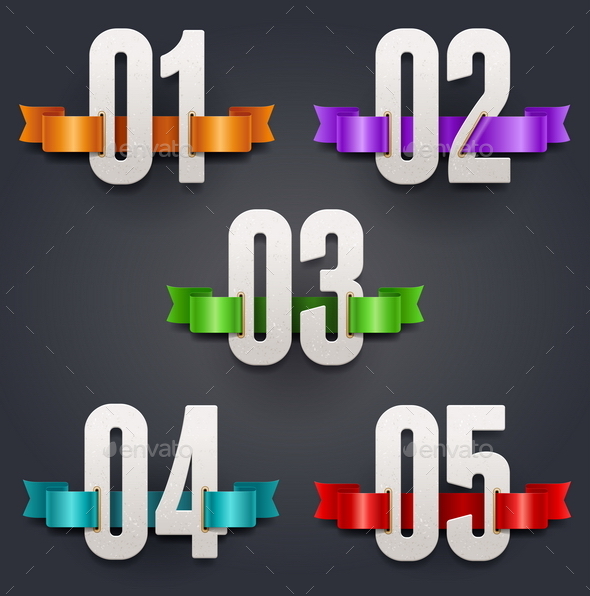 Cardboard Numbers with Color Ribbons, Vectors | GraphicRiver