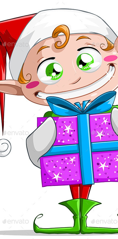 Christmas Elf Holding A Present, Vectors | GraphicRiver