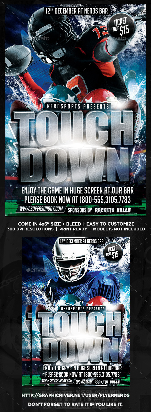 Touchdown Football Sports Flyer, Print Templates | GraphicRiver