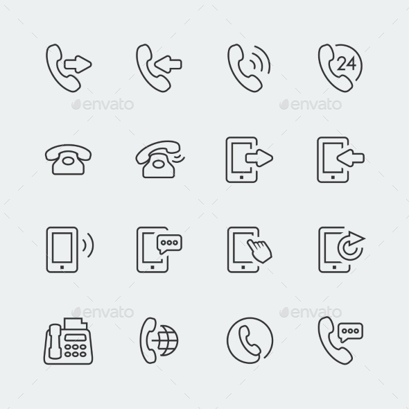 Vector phone and communication mini icons set, Icons | GraphicRiver