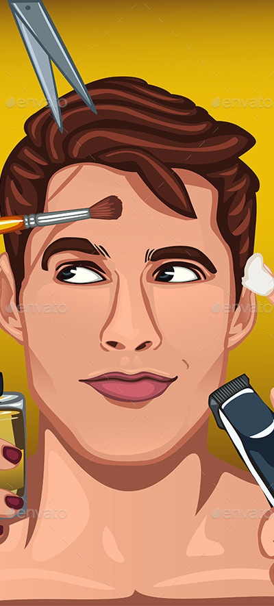 Man Applying Various Beauty Products , Vectors | GraphicRiver