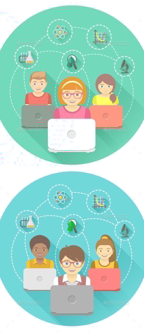 Kids Education by Computer, Vectors | GraphicRiver