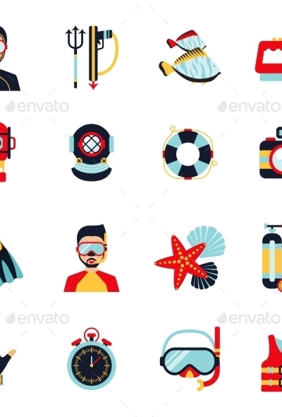 Diving Icons Set, Vectors | GraphicRiver