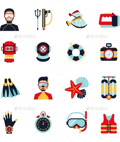 Diving Icons Set, Vectors | GraphicRiver