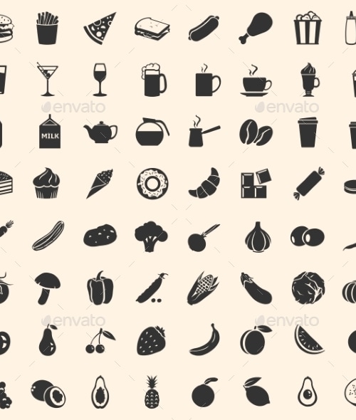 Vector Set of 64 Food Icons, Icons | GraphicRiver