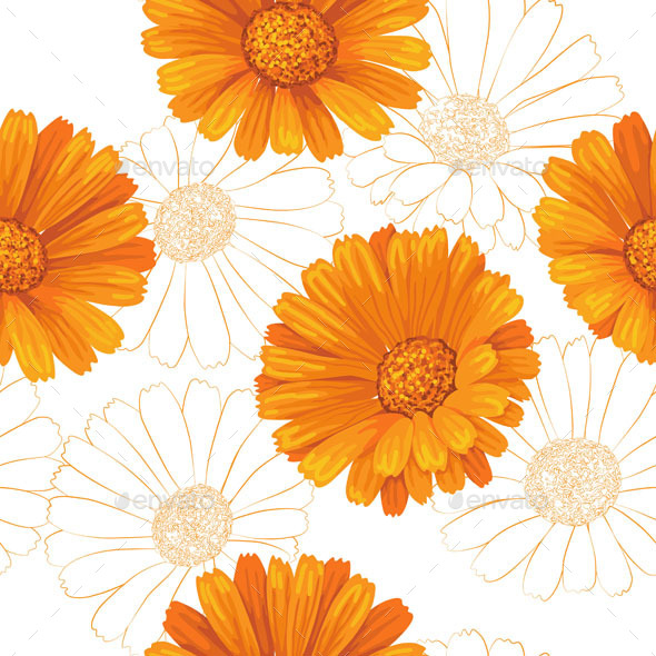 Calendula Flowers Pattern, Vectors | GraphicRiver