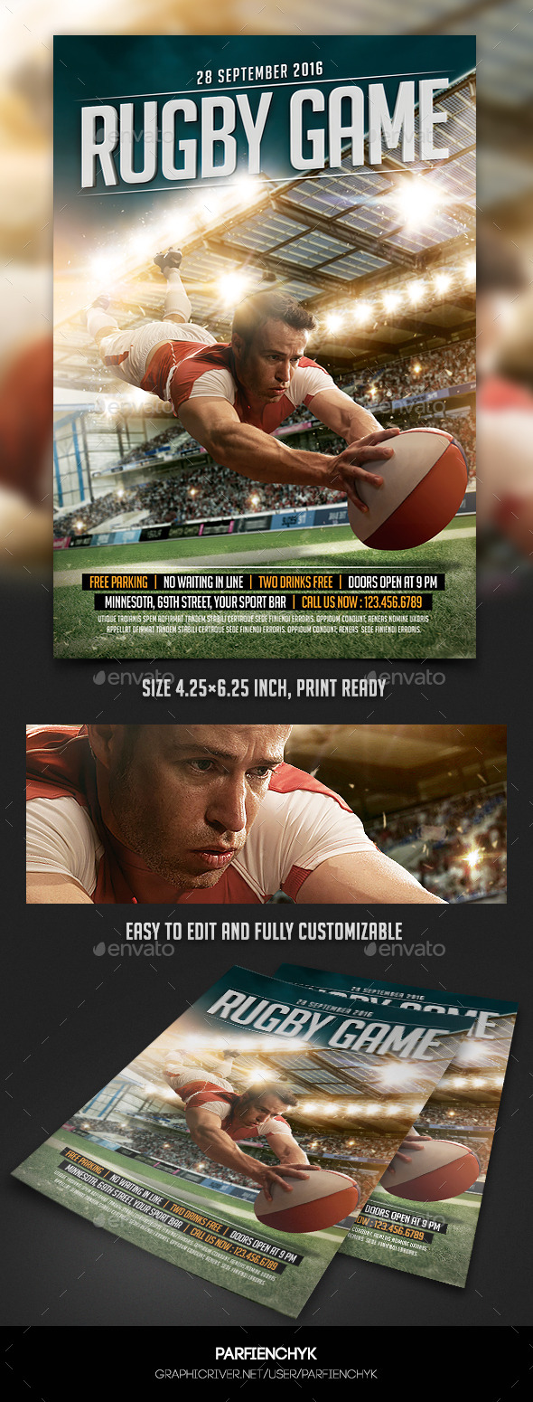 Rugby Game Sport Flyer Template, Print Templates | GraphicRiver