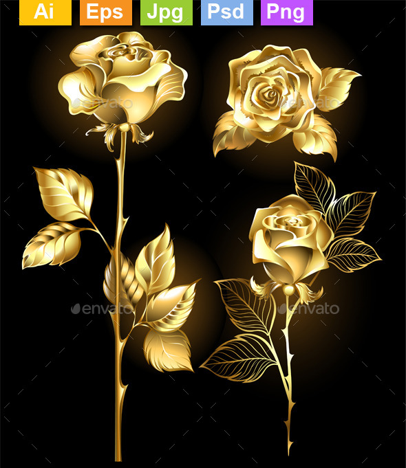 Set of Golden Roses, Vectors | GraphicRiver