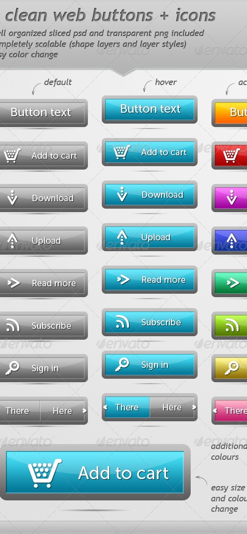 8 Clean Web Buttons + Icons, Web Elements | GraphicRiver