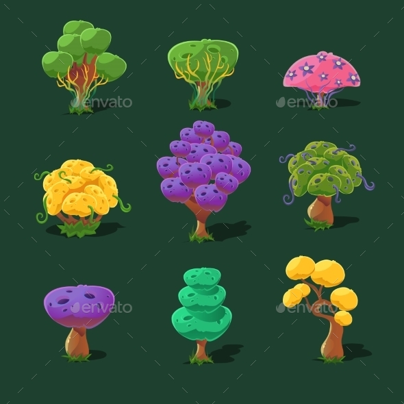 Cartoon Trees, Vector Set, Vectors | GraphicRiver